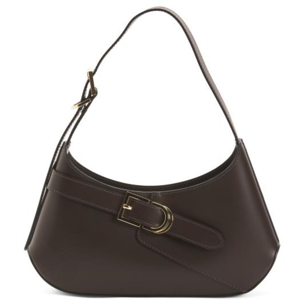 CHEVAL Made In Italy Leather Asymmetrical Shoulder Bag Gold Buckle